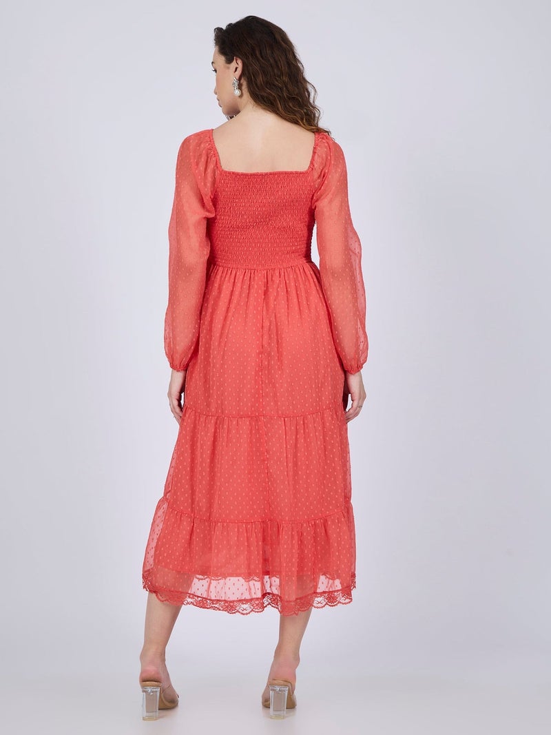 OUTZIDR Coral Tiered Midi Dress - Image 3
